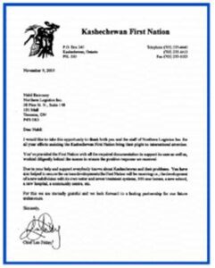 A letter from the kachchewan first nation to the government of manitoba.