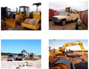 A series of four pictures with different types of construction equipment.