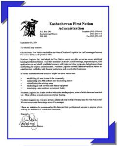 A letter from the first nation administration